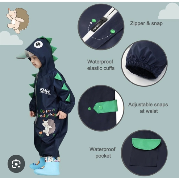 Navy Dinosaur Toddler Rain Suit for size small - Picture 1 of 11